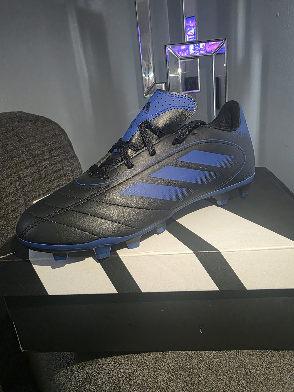 adidas Goletto IX FG/MG Black with Blue Youth Soccer Cleats Size 5